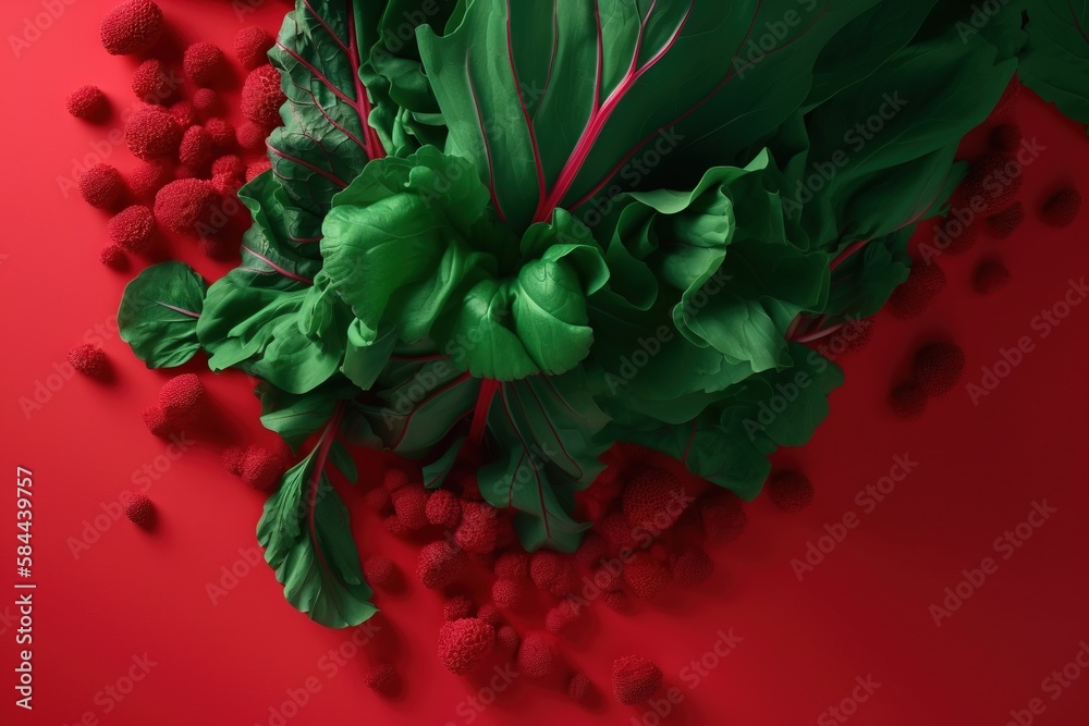  a bunch of green leaves and berries on a red background with a red background and a red background 