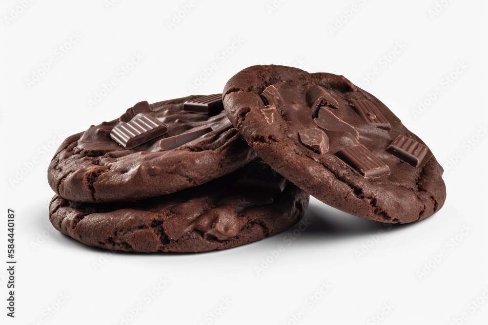  two chocolate cookies with a bite taken out of one of the cookies and the rest of the cookies in th