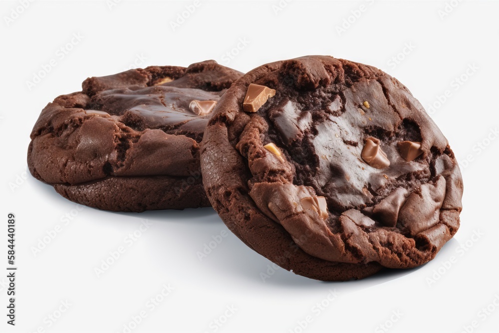  a chocolate cookie with a bite taken out of one of the cookie halves and a bite taken out of the ot