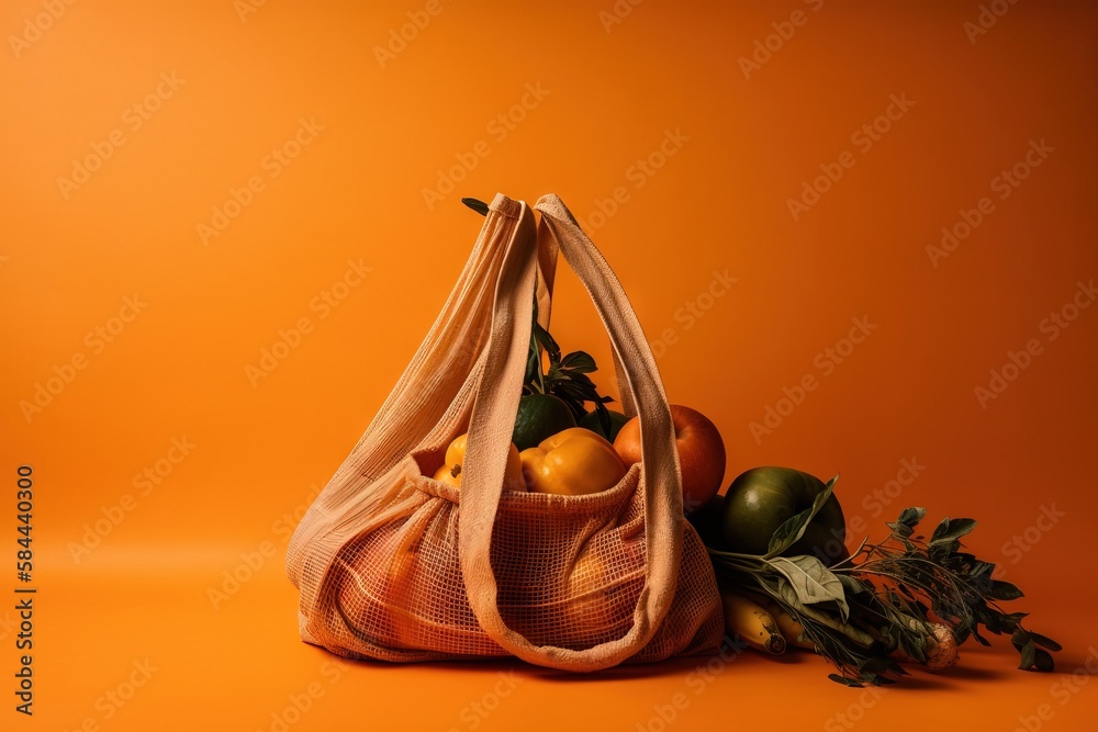  a bag full of fruit sitting on a table next to a bunch of oranges and other fruit on a table top ne