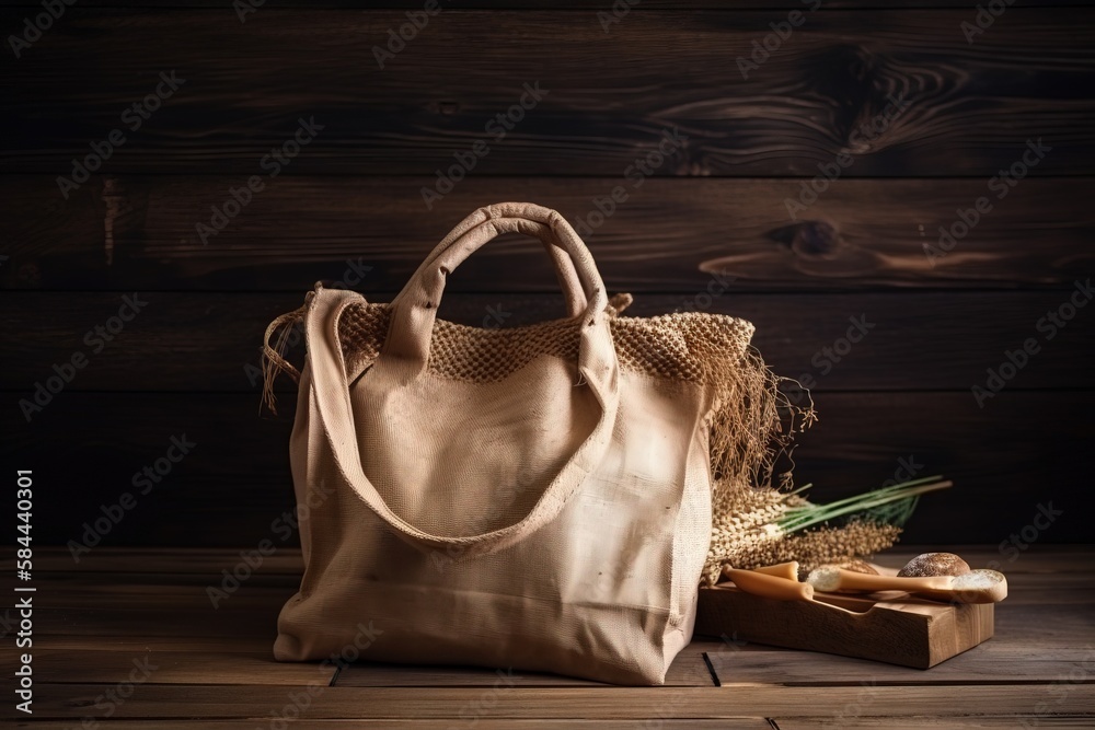  a tote bag sitting on a wooden floor next to a box of cookies and a box of cookies on a wooden tabl