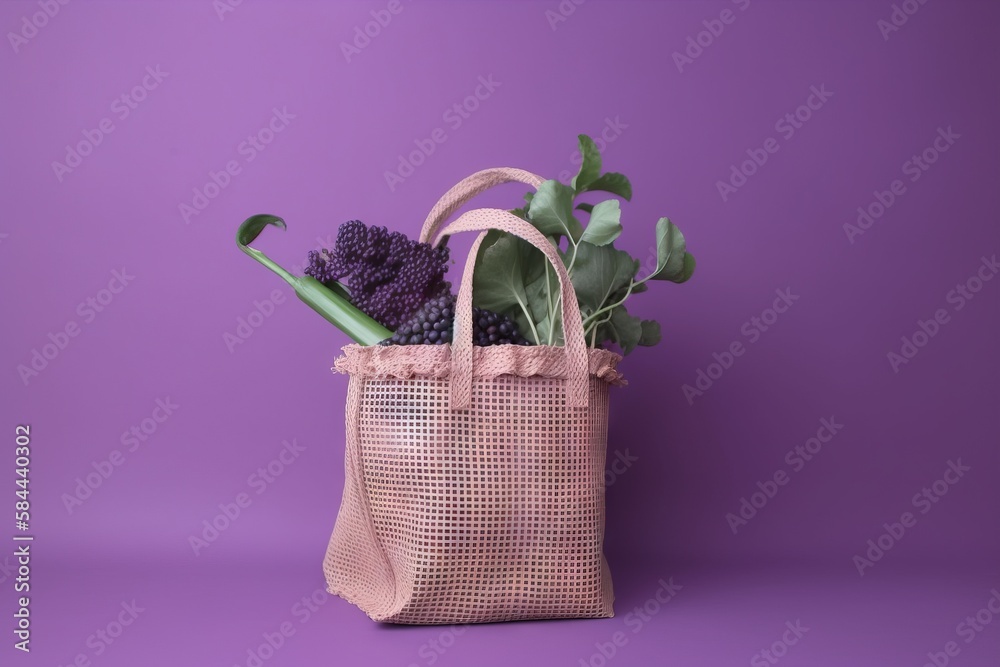  a pink bag with purple flowers in it on a purple background with a purple background and a purple b