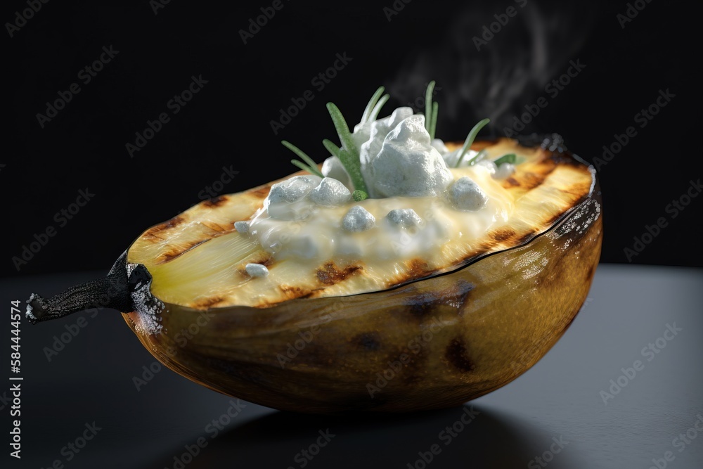  a bowl of food on a table with smoke coming out of the top of the bowl and on top of the bowl is wh