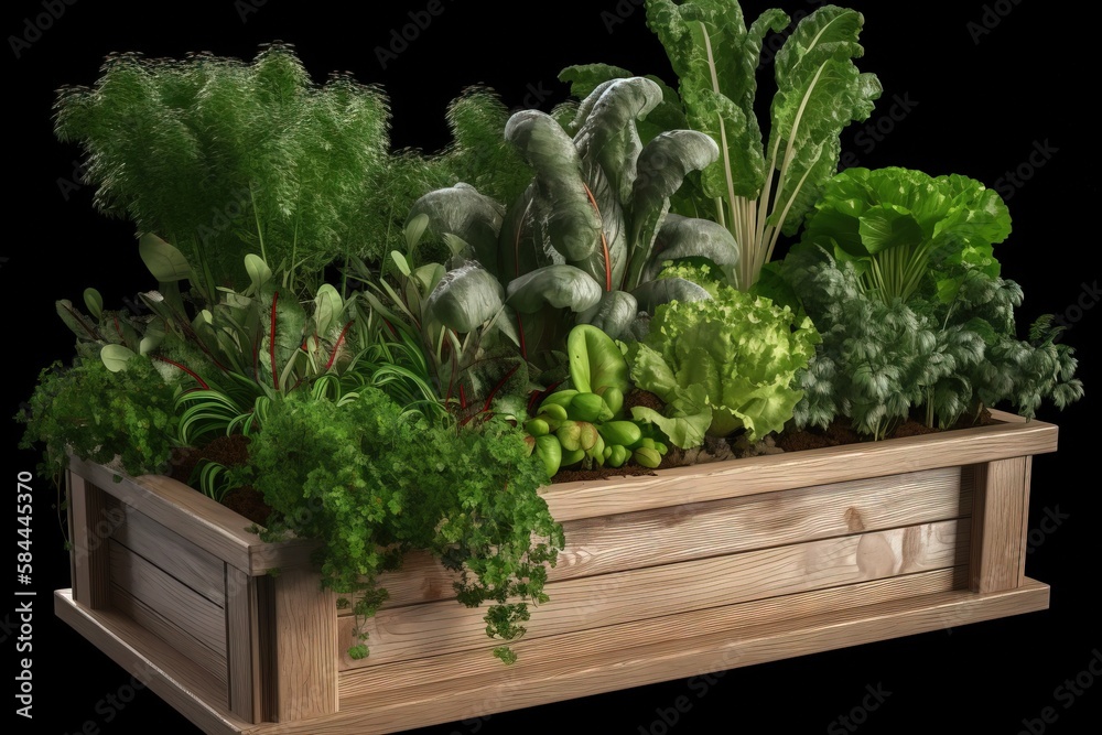  a wooden planter filled with lots of green plants and plants growing in its sidesides and top of t