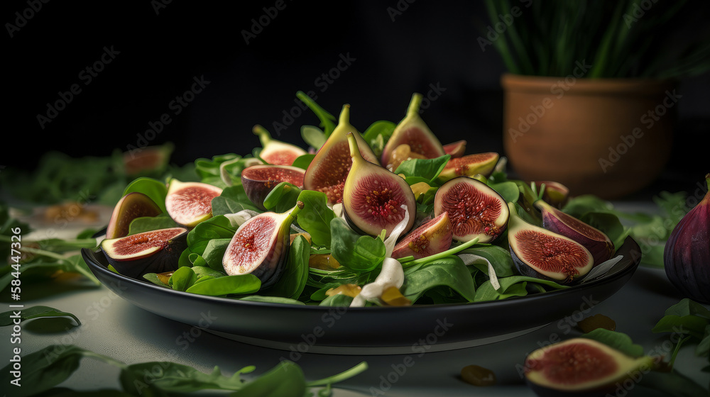 Healthy fig salad. Illustration AI Generative