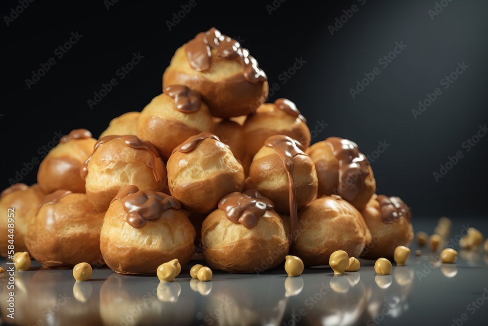  a pile of donuts with chocolate drizzled on top of them and peanuts on the bottom of the donut and 