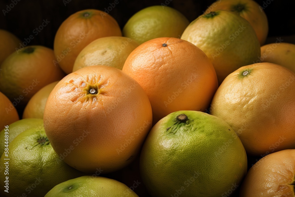  a pile of oranges and limes sitting next to each other on top of each other in a pile on top of a t