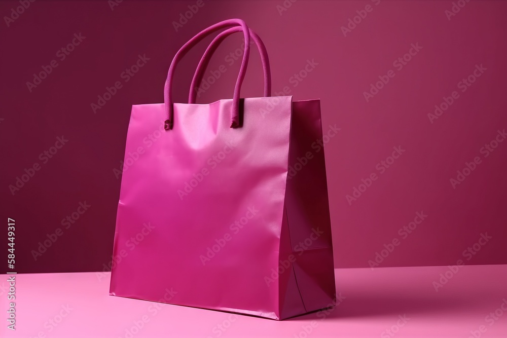  a pink shopping bag sitting on a pink surface with a pink background and a pink wall in the backgro