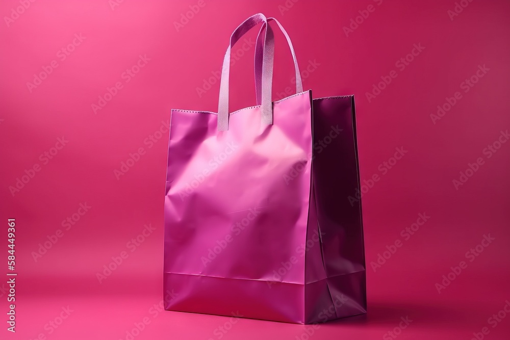  a pink shopping bag on a pink background with room for text or image or image to put on a card or b