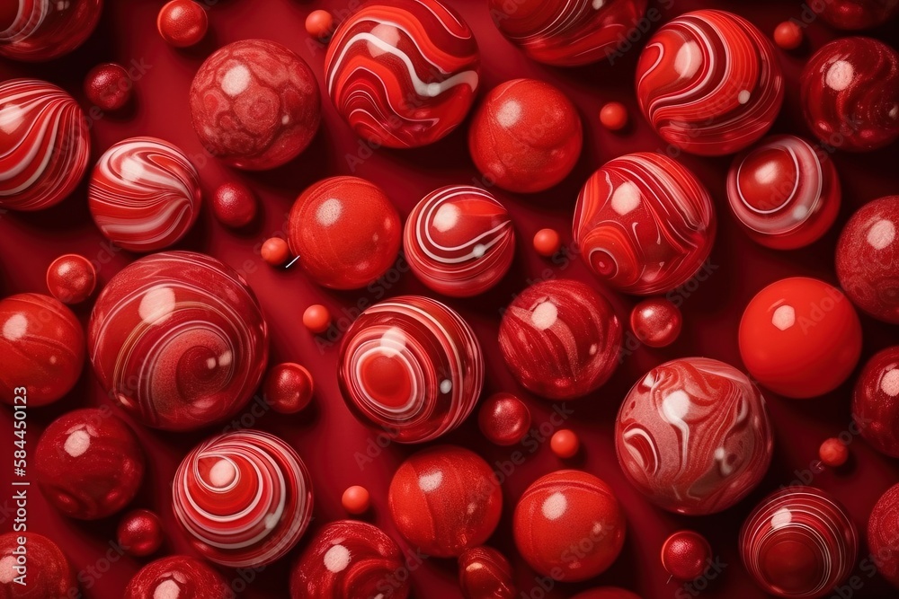  a bunch of red and white marbles on a red surface with a red background that is very similar to the