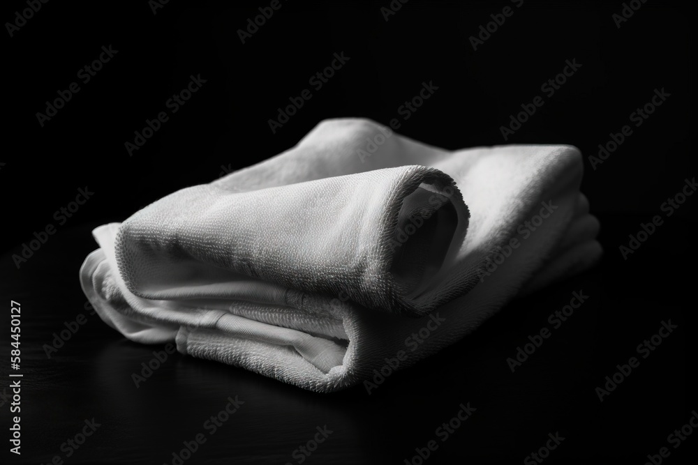  a folded white cloth on a black tablecloth on a black tablecloth with a white edge and a white edge