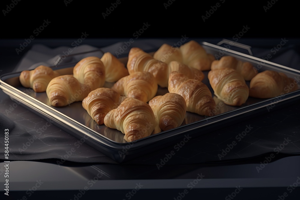  a tray filled with croissants on top of a table next to a cup of coffee and a spoon on a table clot