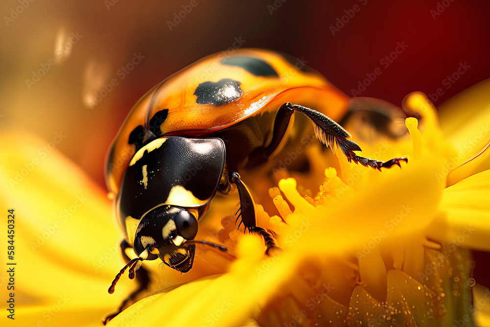 Closeup of ladybug. Illustration AI Generative.