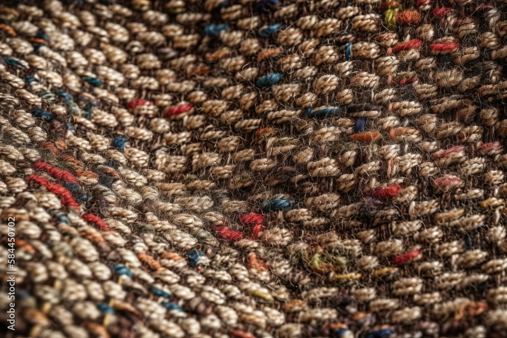  a close up of a brown and white blanket with multicolored buttons on its side and a black and whit