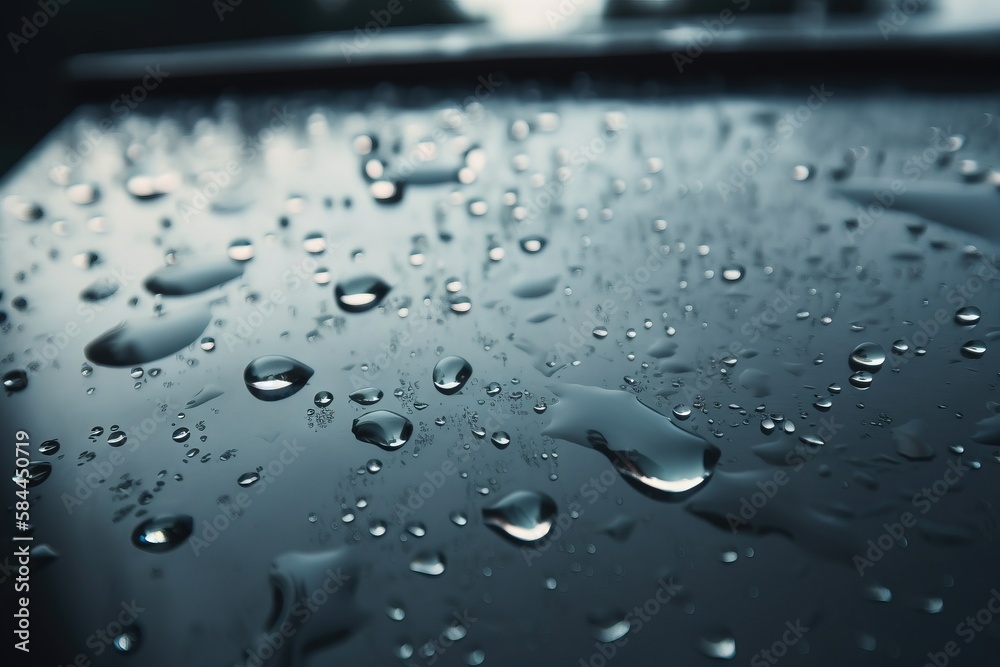  a close up of water droplets on a car windshield with a building in the distance in the distance in