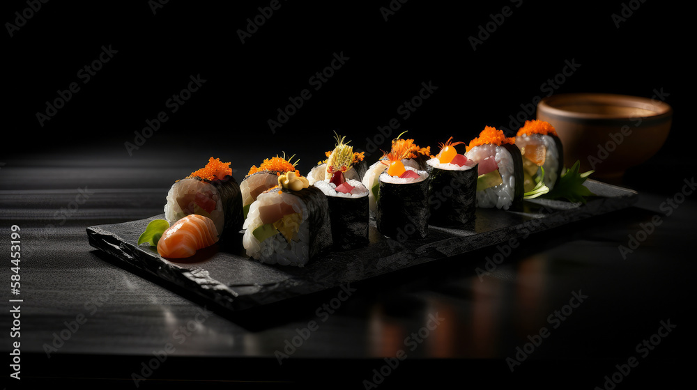 Sushi rolls. Illustration AI Generative.