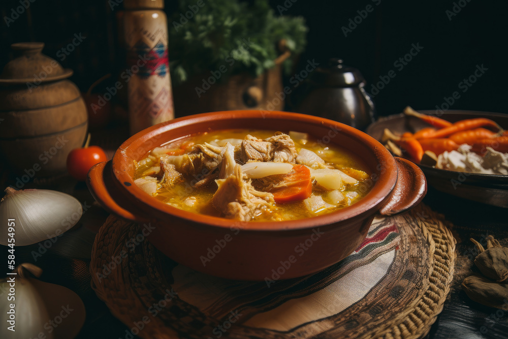 Colombian traditional tripe soup Illustration AI Generative.