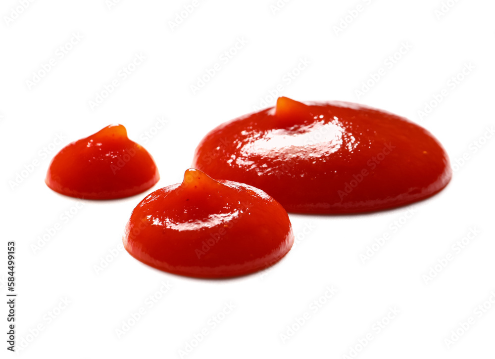 Drops of tasty ketchup isolated on white background