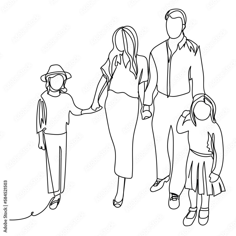 Drawn happy family on white background