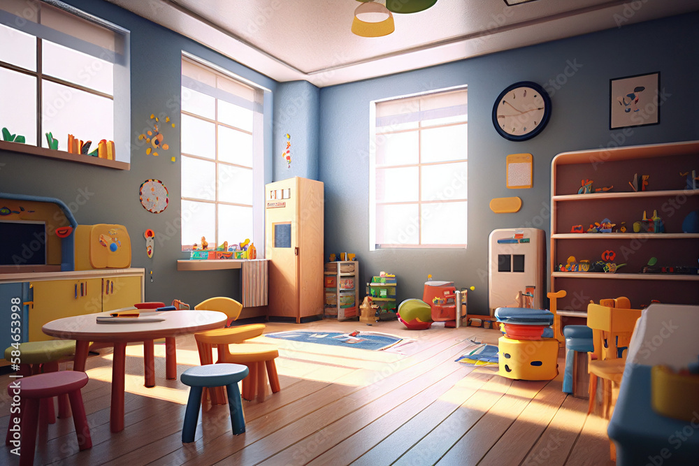 AI generates illustrations kindergarten classroom