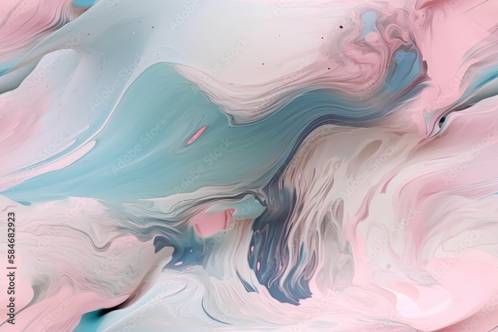 pastel gray background with abstract pastel pink and blue paint. With copy space, fluid composition.