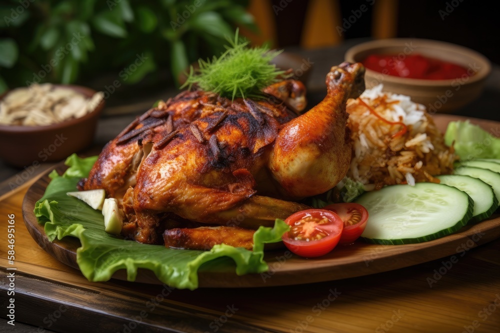 Authentic Recipe from Indonesian Roasted Chicken Grilled Chicken with Lalapan, Bakakak Ayam Bakar wi