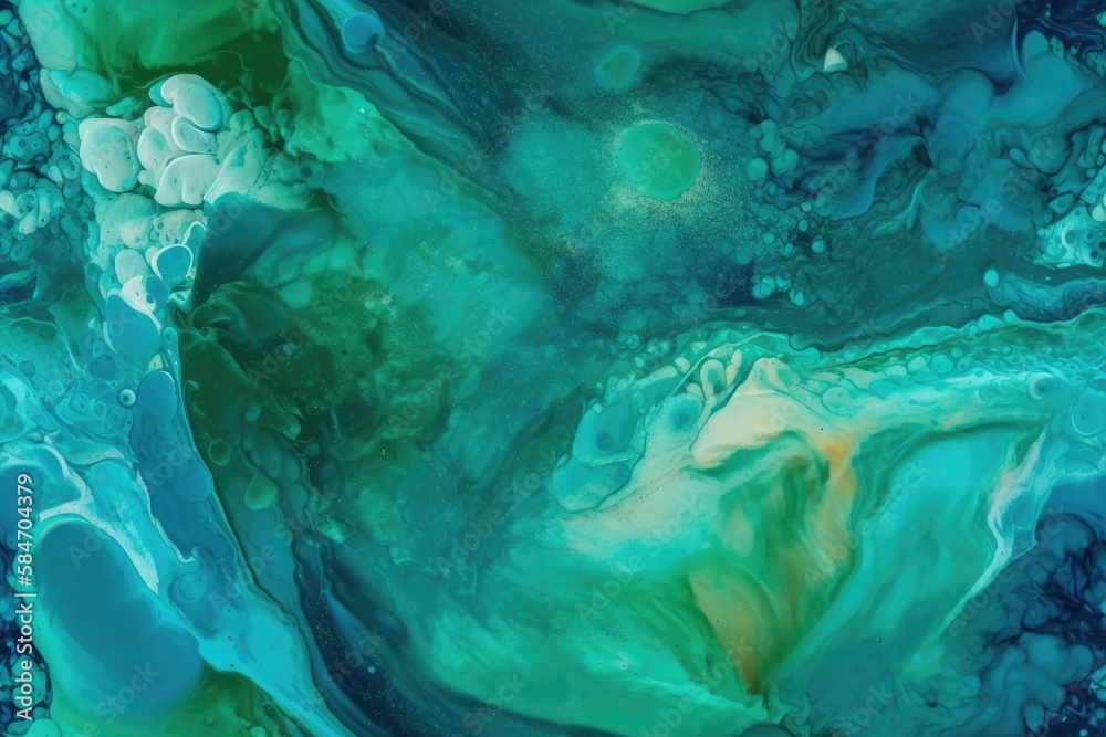 Blue and green sea water grows in patterns. vibrant turquoise, milky blue, and green waters. phytopl