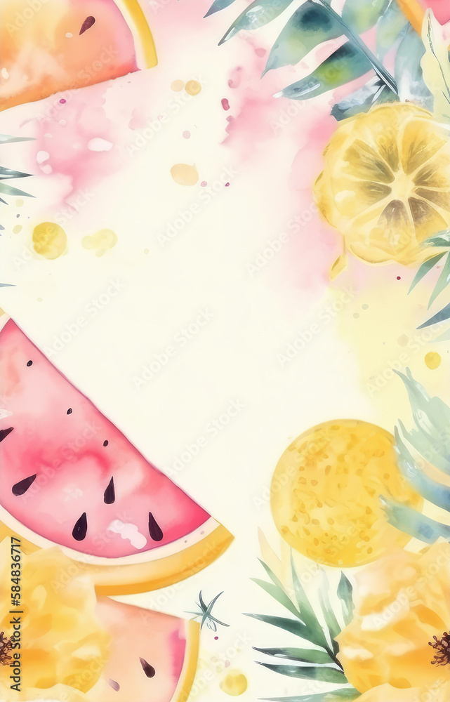 Summer painted card. Illustration AI Generative