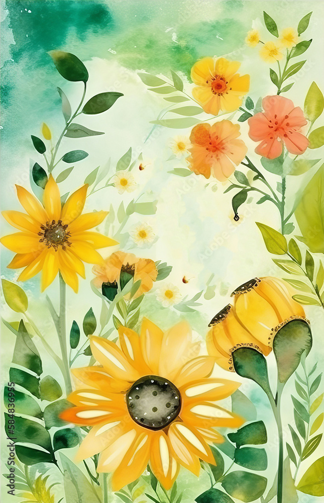 Summer painted card. Illustration AI Generative