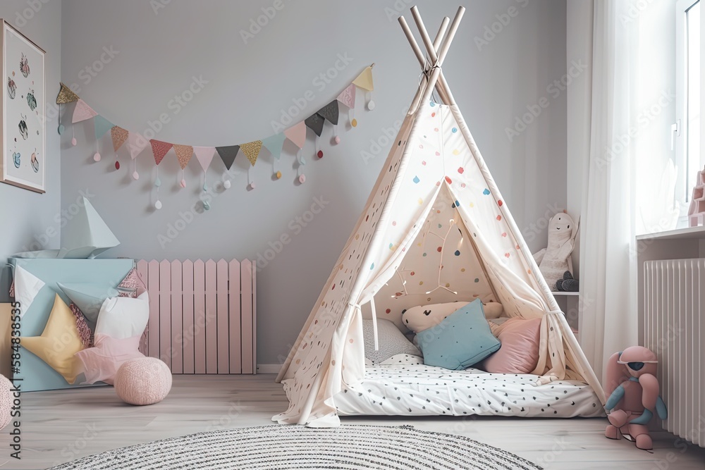 Childrens tent or teepee bed. Generative AI