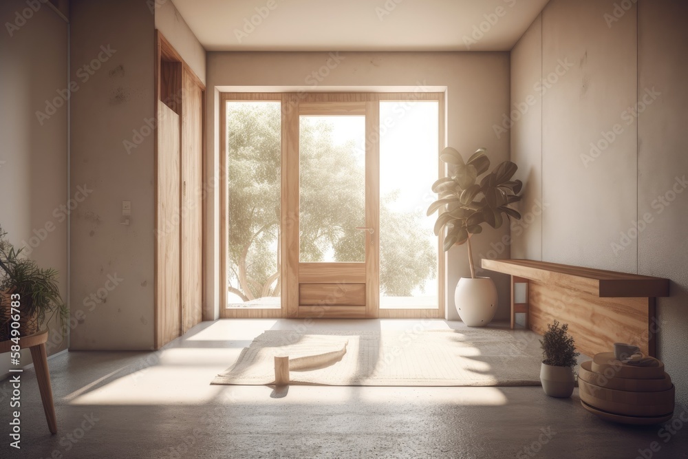 Scandi Boho style modern vacant dwelling. Midcentury minimalism. Generative AI