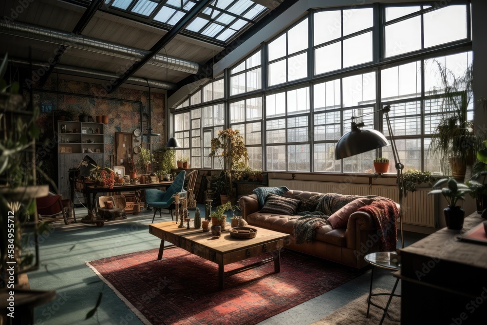 February 2, 2020, Eindhoven, Netherlands. Large windowed industrial city loft on Strijp S. A bright,