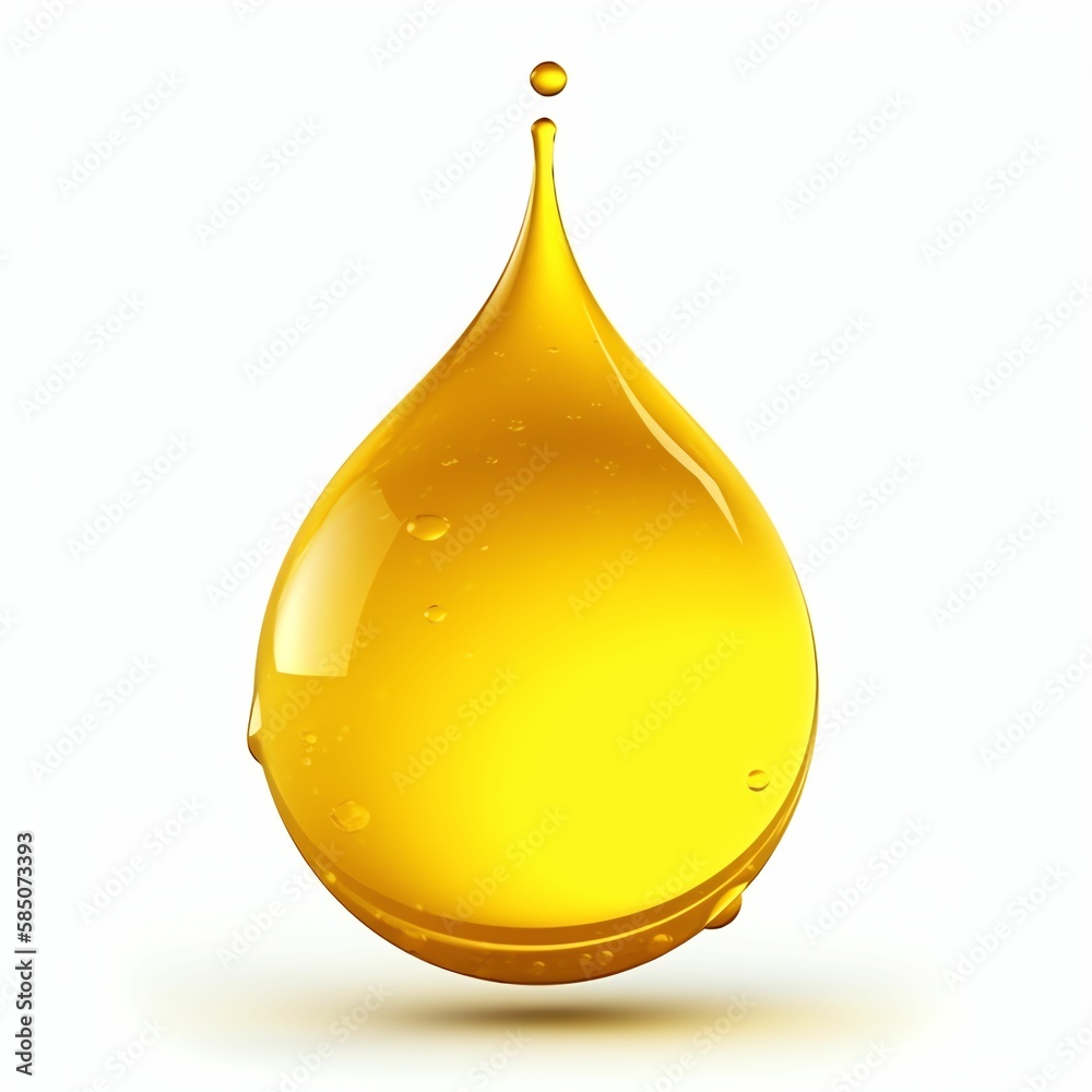 Oil drops realistic. Honey drop falling, Gasoline yellow Golden droplet