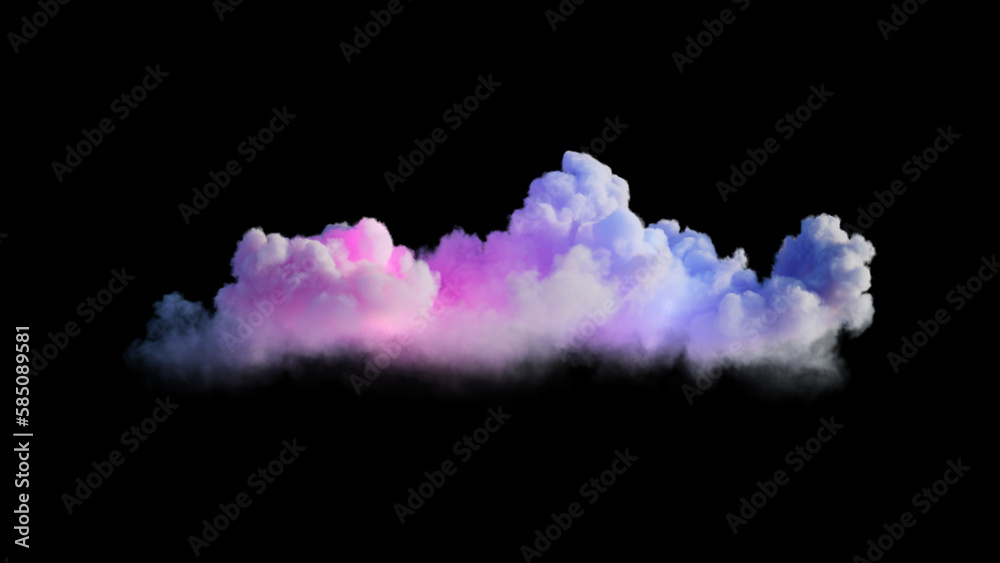 3d rendering, colorful realistic cloud. Fantasy sky clip art isolated on black background. Atmospher