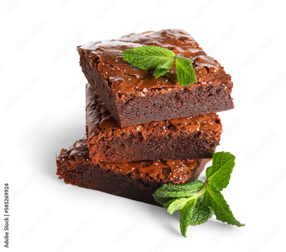 Piece of tasty chocolate brownie isolated on white background