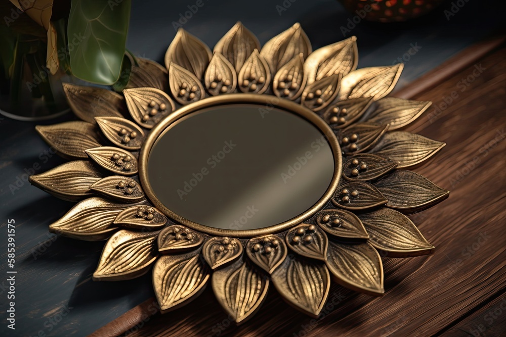 Sun shaped boho mirror. Sun shaped interior mirror. Generative AI