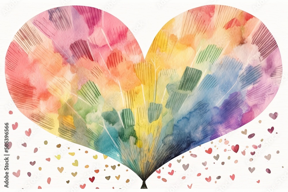 Valentines rainbow bohemian artwork. Pastel bohemian rainbow with heart isolated on white. Baby sho