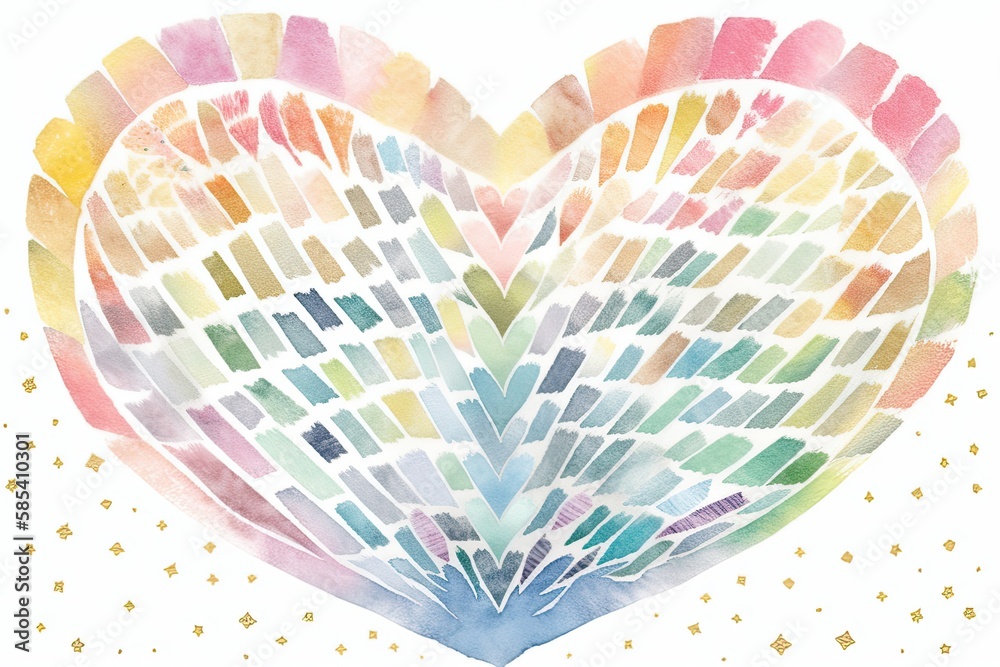 Pastel bohemian rainbow artwork on white. Rainbow heart boho. Valentines Day, baby shower, birthday