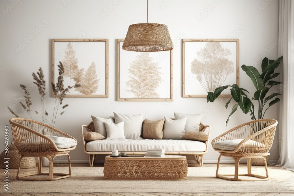 Boho decor. Wall mockup. Wall art,. Generative AI