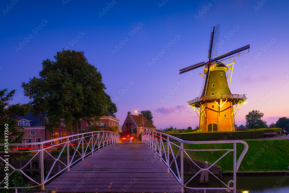 Dokkum, Netherlands. The famous windmill.  Journey through the Netherlands. Historical sites and fam