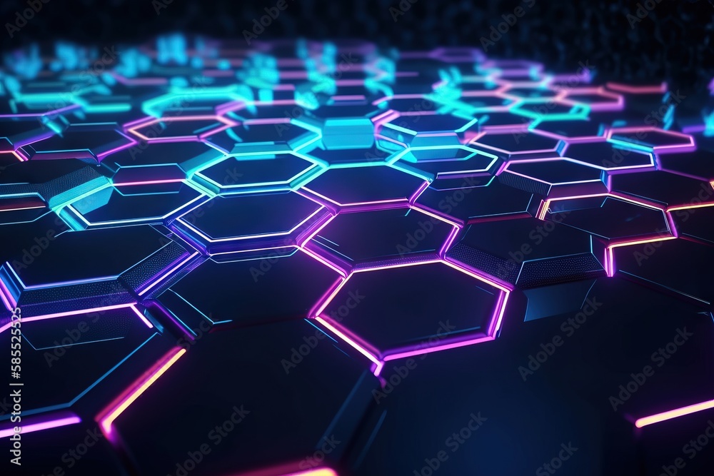  a close up of a computer keyboard with many hexagonal shapes.  generative ai