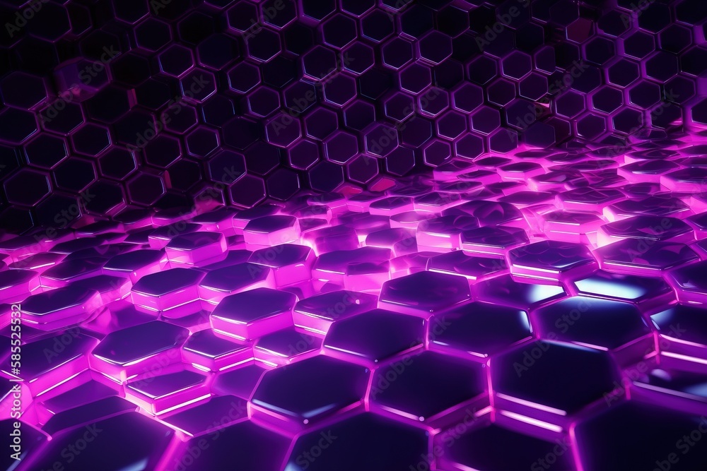  a purple background with hexagonal shapes and a black background.  generative ai