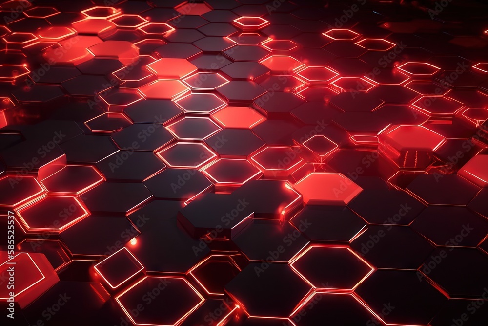  a bunch of hexagonals that are red and black.  generative ai