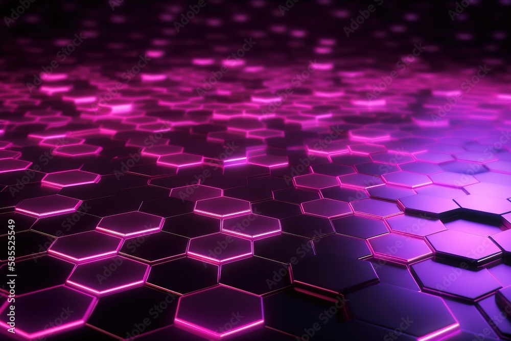  a purple and black background with hexagonal shapes and a black background.  generative ai