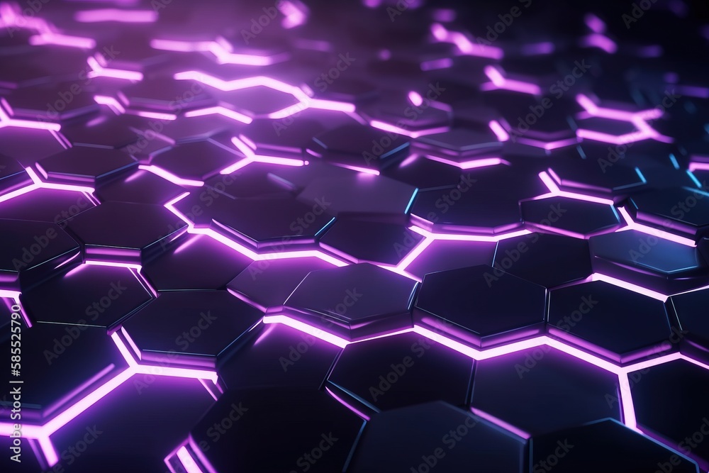  a purple hexagonal background with a black background and purple hexagons.  generative ai