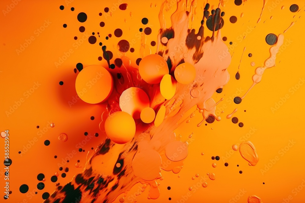  an orange background with black dots and water droplets on it.  generative ai