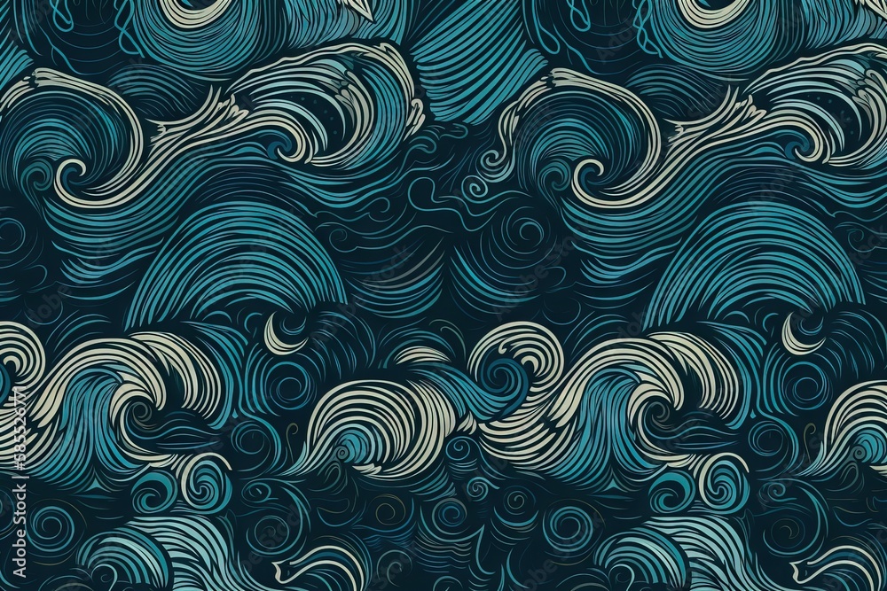  a blue and white wave pattern with a black sky in the background.  generative ai