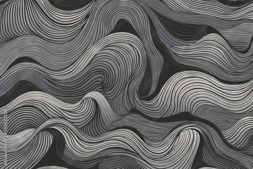  a black and white abstract pattern with wavy lines on it.  generative ai