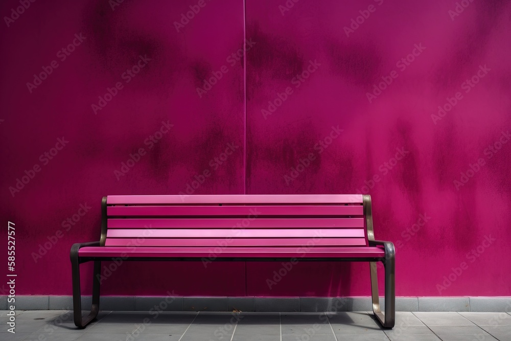  a pink bench against a pink wall in a room with tile flooring.  generative ai