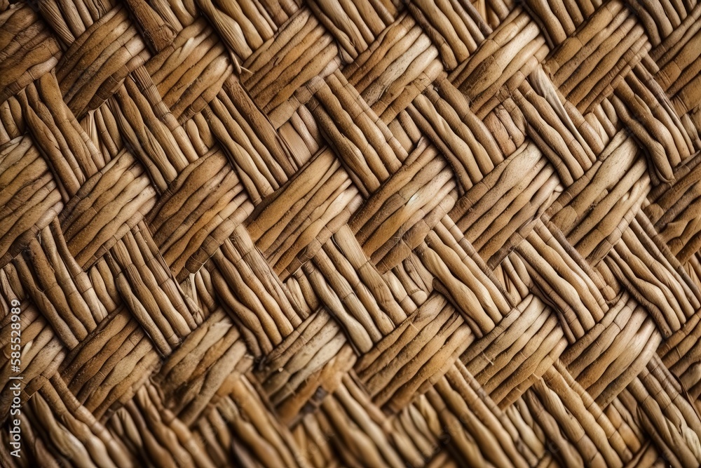  a close up view of a woven material with a brown color.  generative ai